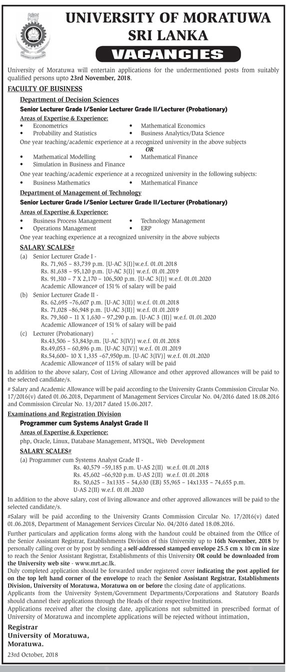 Senior Lecturer, Lecturer - University of Moratuwa